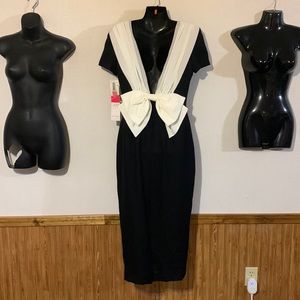 Maggie London black with big white bow dress size 8